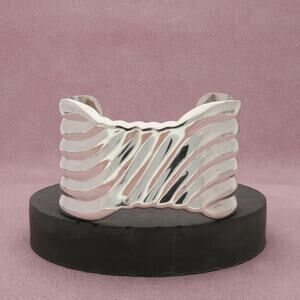 taxco mexico sterling silver vintage ribbed cuff bracelet size 6.75in